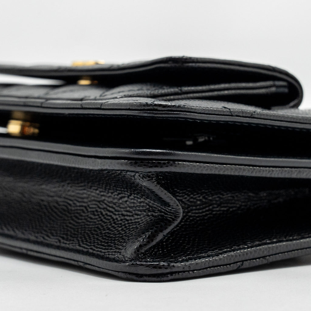 CHANEL FLAP WALLET WITH CHAIN CAVIAR BLACK GHW (MICROCHIP)