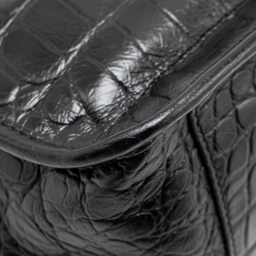 SAINT LAURENT / YSL MEDIUM NIKI BAG CROCODILE-EMBOSSED BLACK CALFSKIN BLACK HARDWARE
