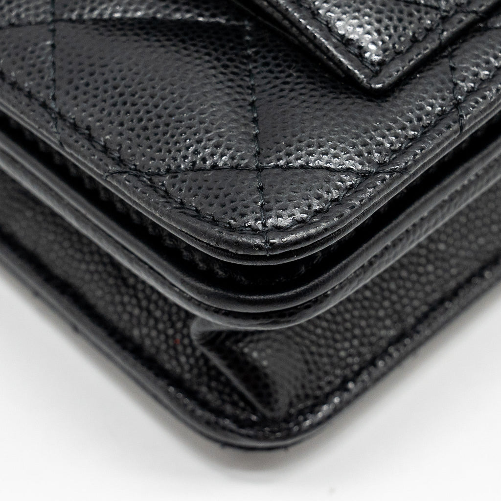 CHANEL FLAP WALLET WITH CHAIN CAVIAR BLACK GHW (MICROCHIP)