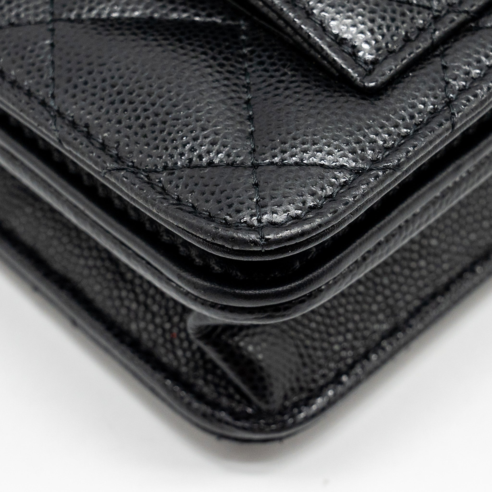 CHANEL FLAP WALLET WITH CHAIN CAVIAR BLACK GHW (MICROCHIP)