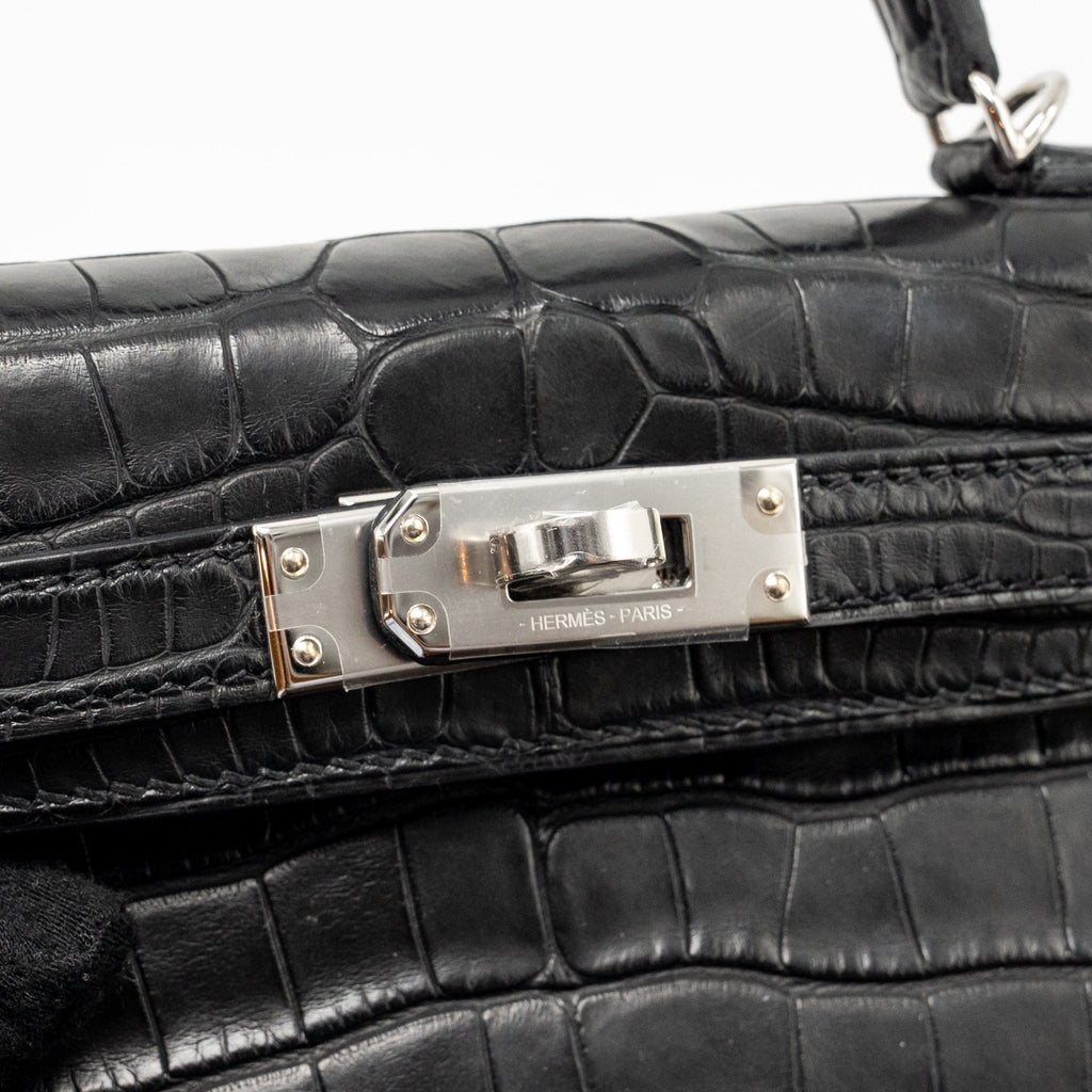 HERMES MINI KELLY II ALLIGATOR MISSSISSIPPIENSIS MATT BLACK SHW
