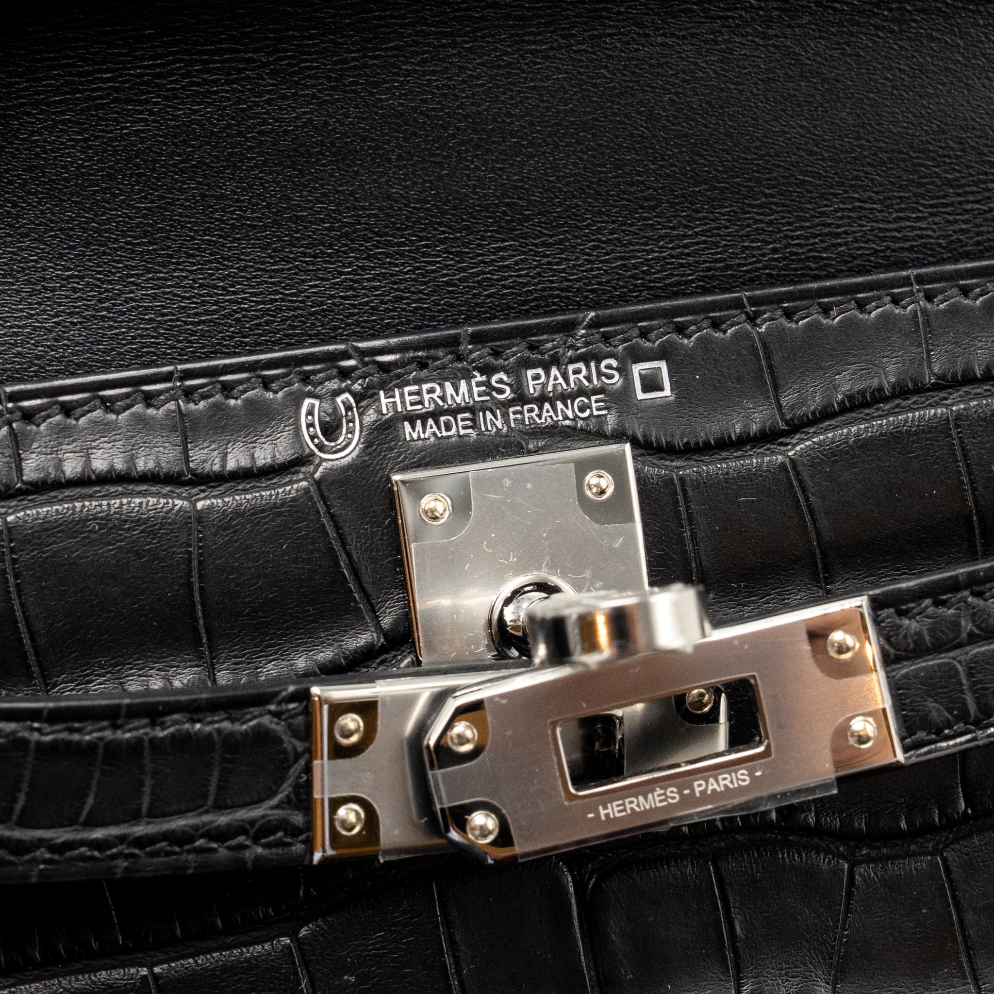 HERMES MINI KELLY II ALLIGATOR MISSSISSIPPIENSIS MATT BLACK SHW