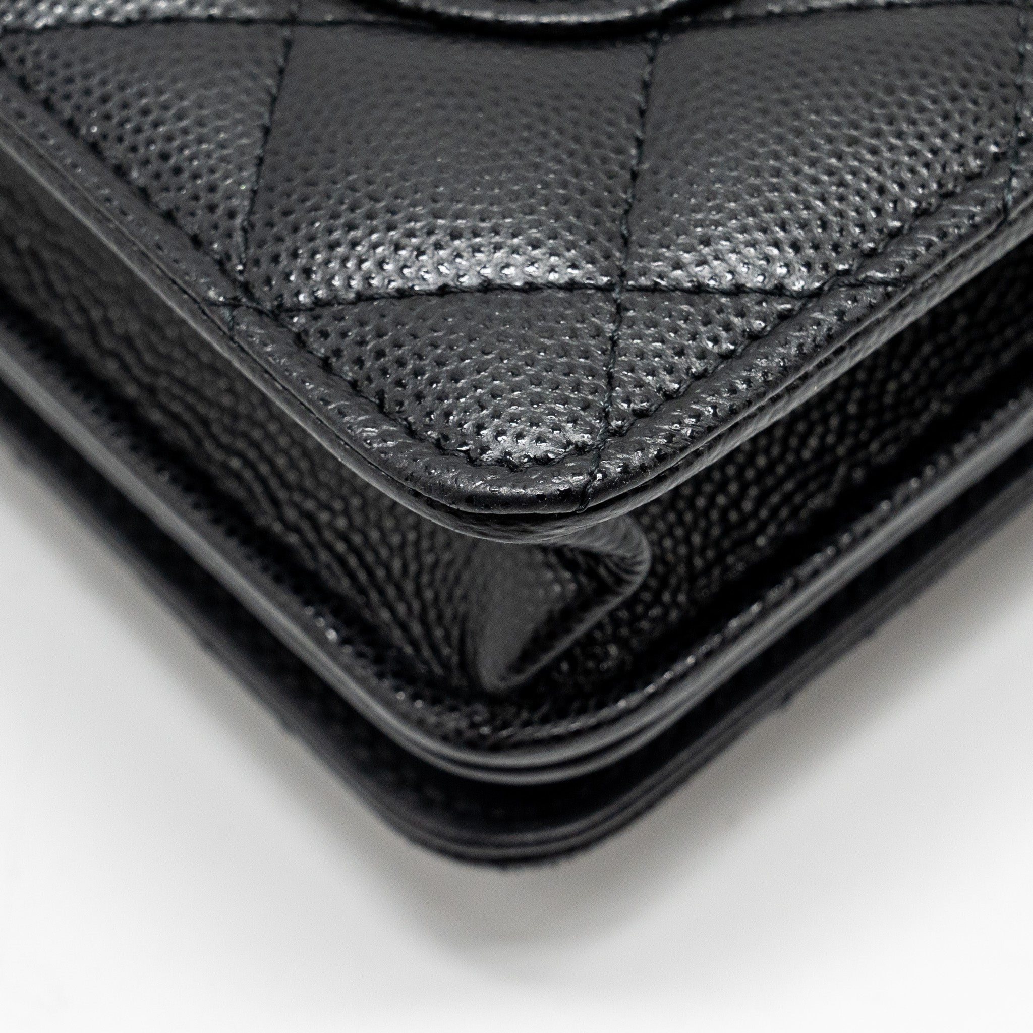 CHANEL FLAP WALLET WITH CHAIN CAVIAR BLACK GHW (MICROCHIP)