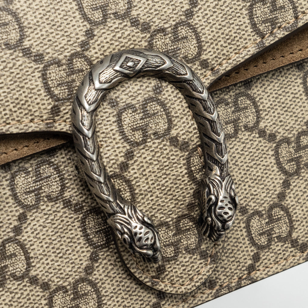 GUCCI SUPER MINI DIONYSUS GG SUPREME CANVAS/SUEDE BROWN SHW