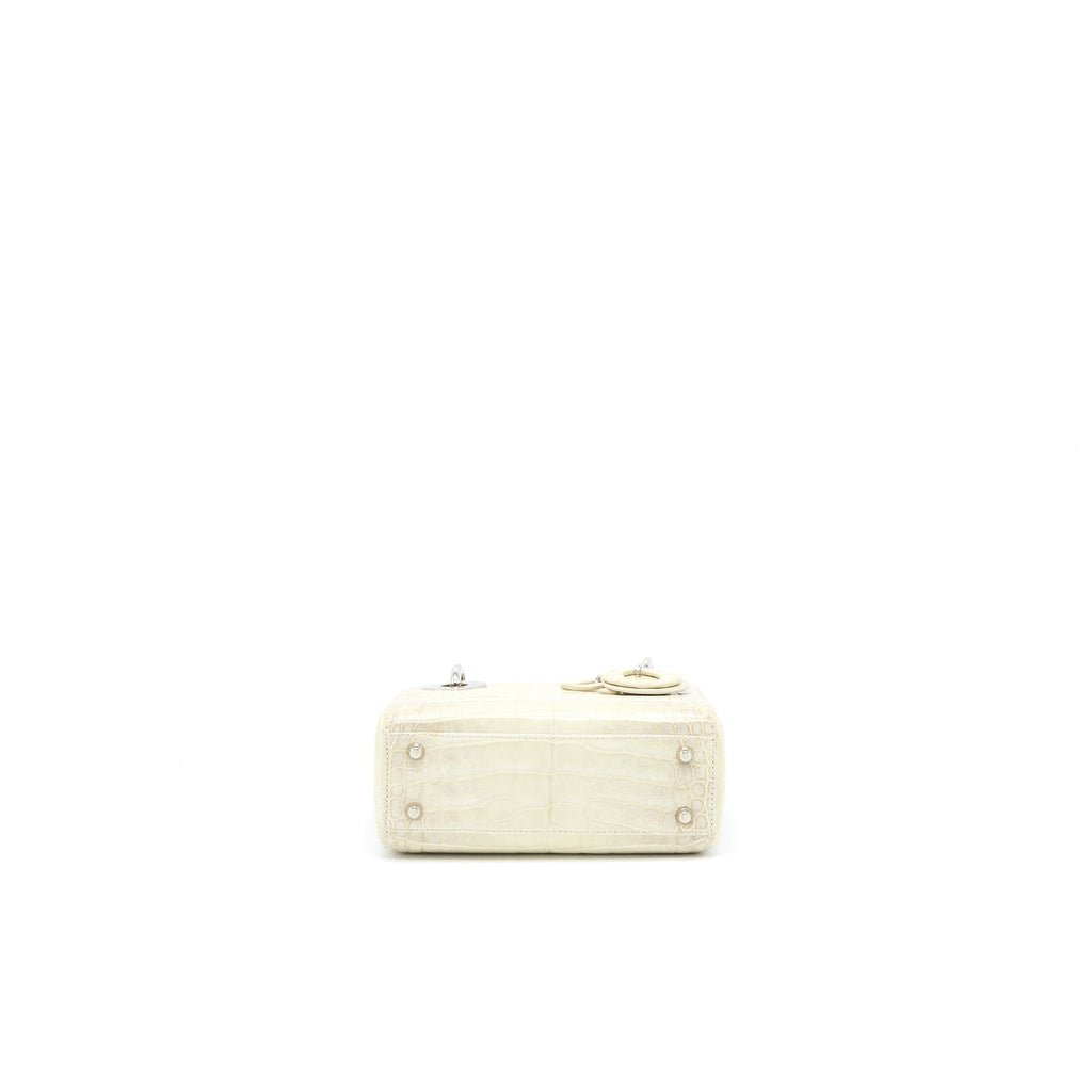 DIOR MINI LADY DIOR HIMALAYAN CROCODILE WHITE SHW