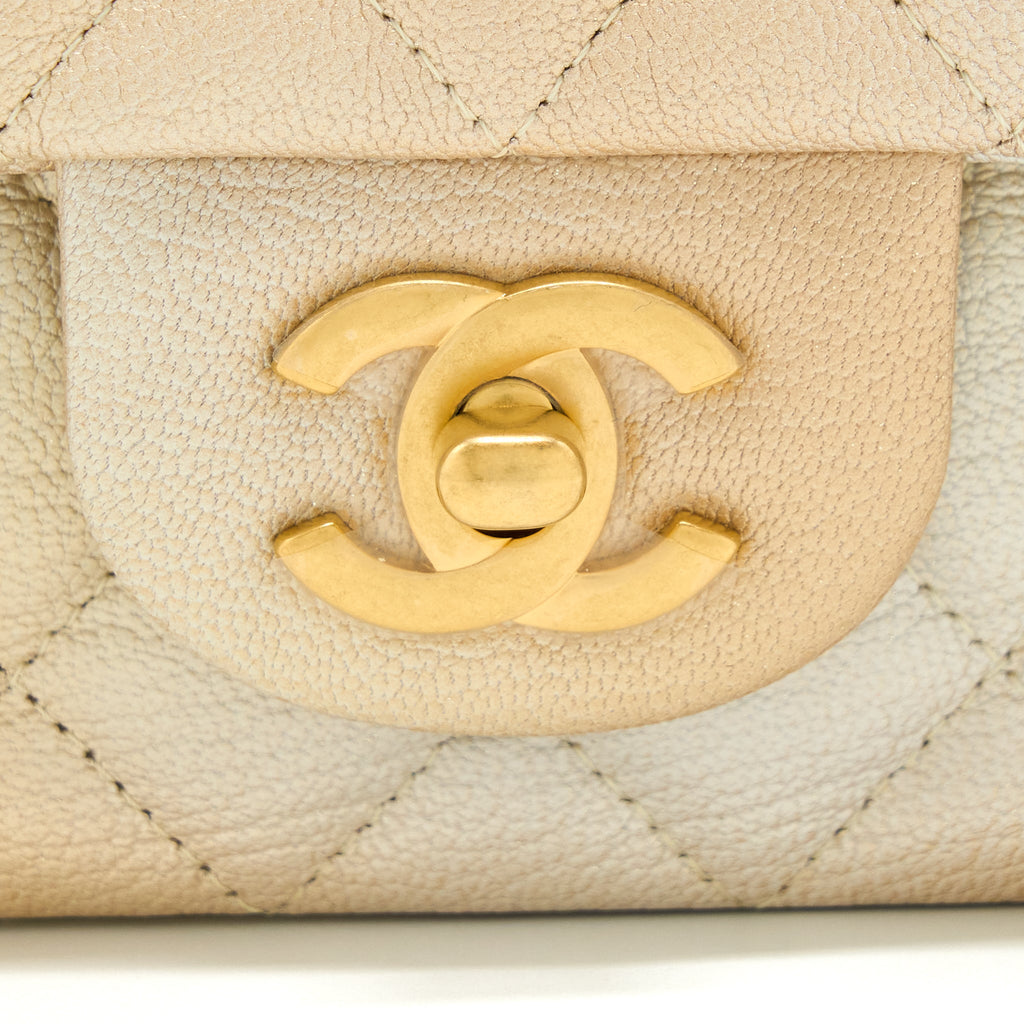 CHANEL 22C MINI RECTANGULAR FLAP BAG GOATSKIN OMBRE BEIGE BRUSHED GHW(MICROCHIP)