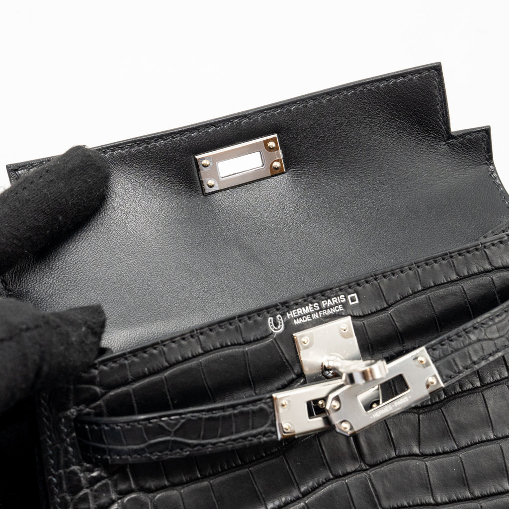 HERMES MINI KELLY II ALLIGATOR MISSSISSIPPIENSIS MATT BLACK SHW