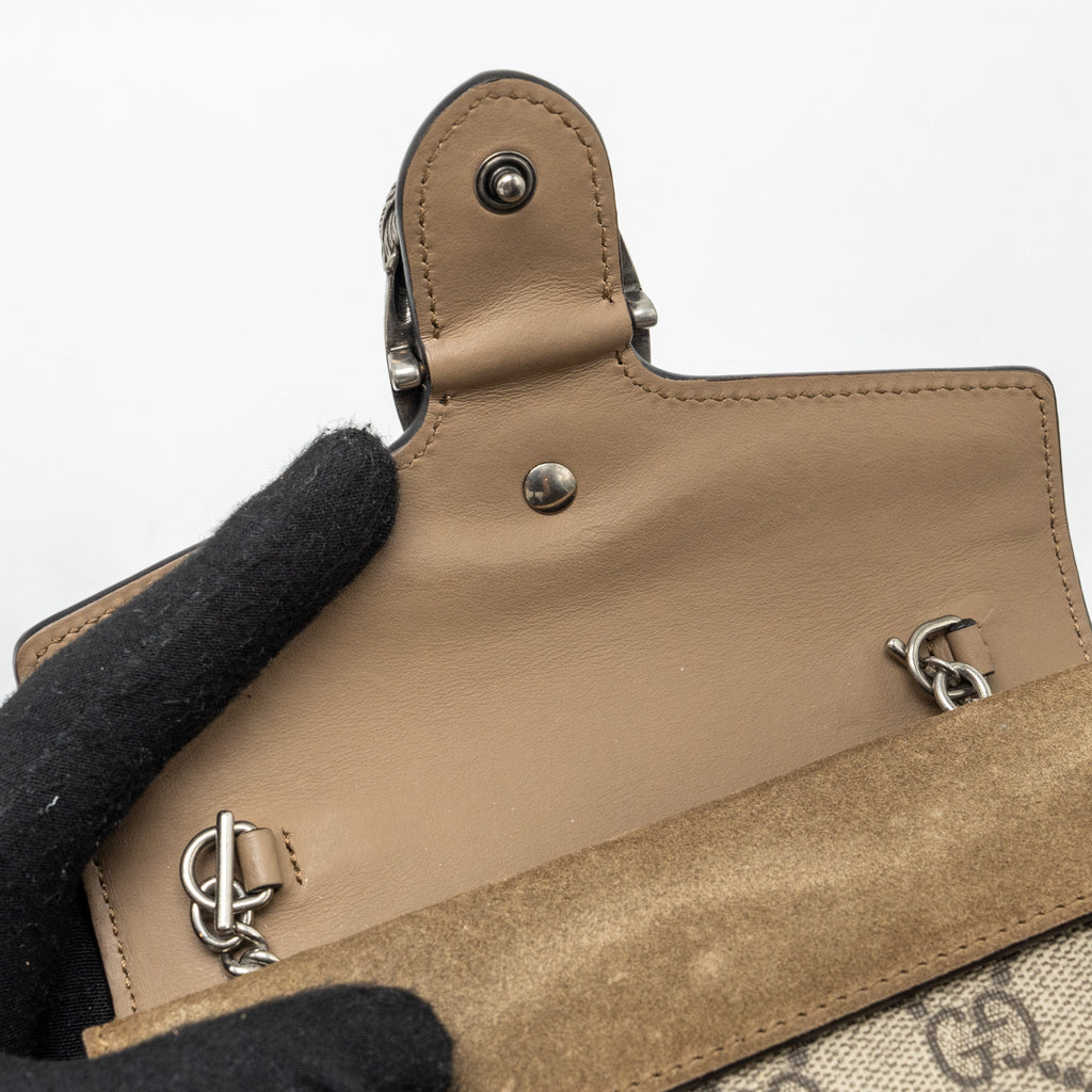 GUCCI SUPER MINI DIONYSUS GG SUPREME CANVAS/SUEDE BROWN SHW
