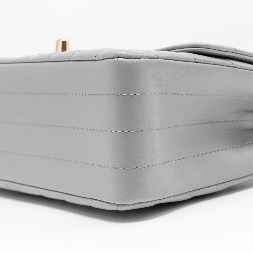 CHANEL MINI RECTANGULAR FLAP BAG CHEVRON LAMBSKIN GREY LGHW