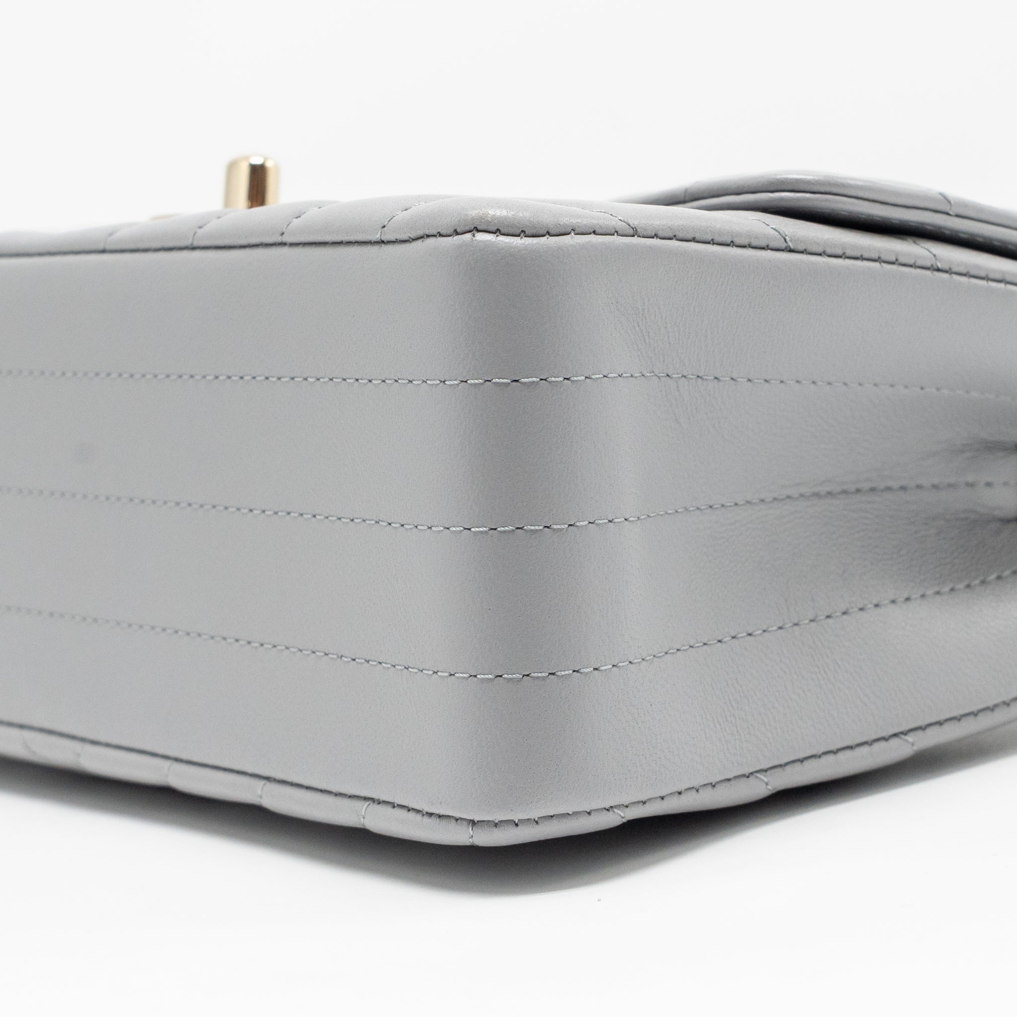 CHANEL MINI RECTANGULAR FLAP BAG CHEVRON LAMBSKIN GREY LGHW