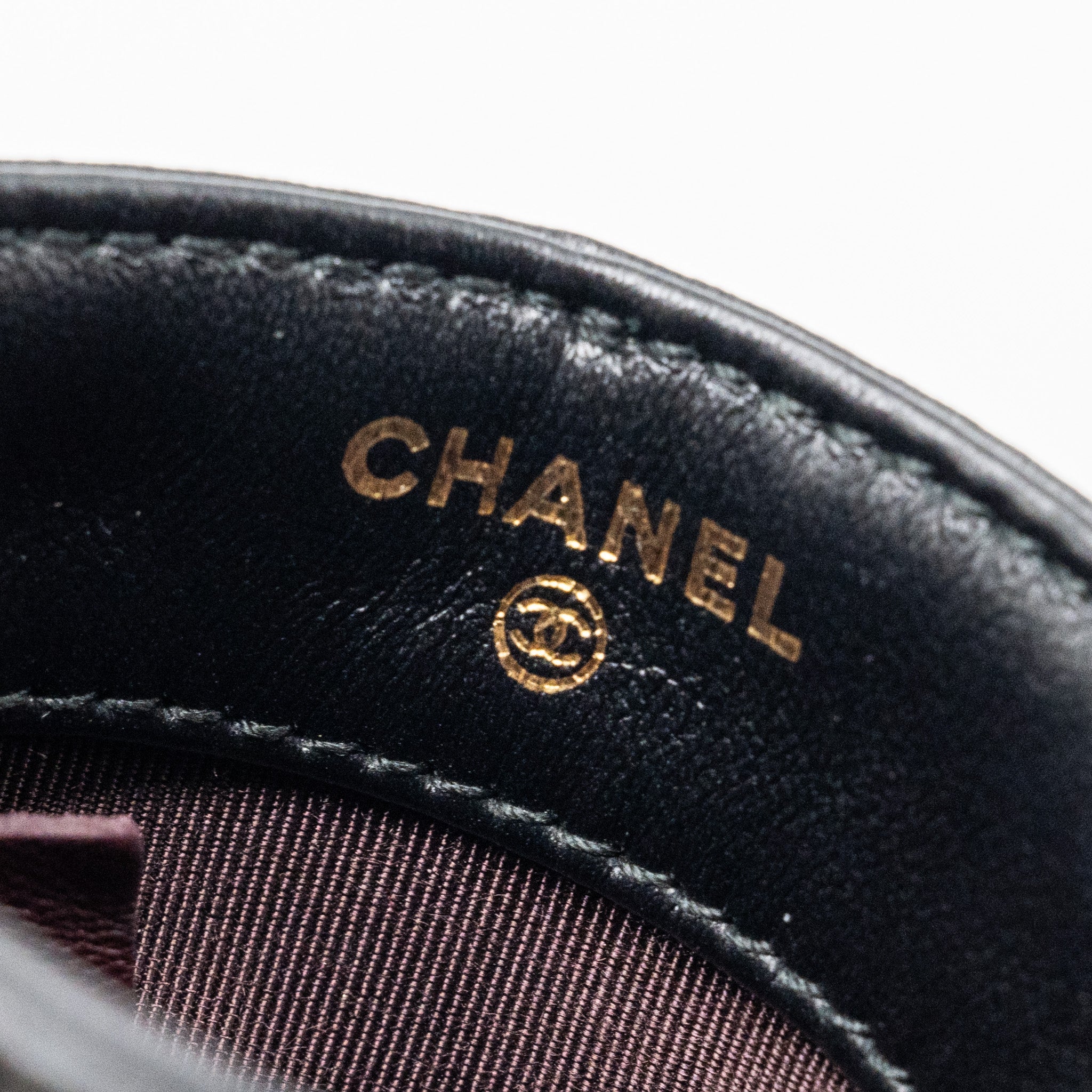 CHANEL GOLD CLUTCH O CHAIN PHONE HOLDER LAMBSKIN BLACK LGHW