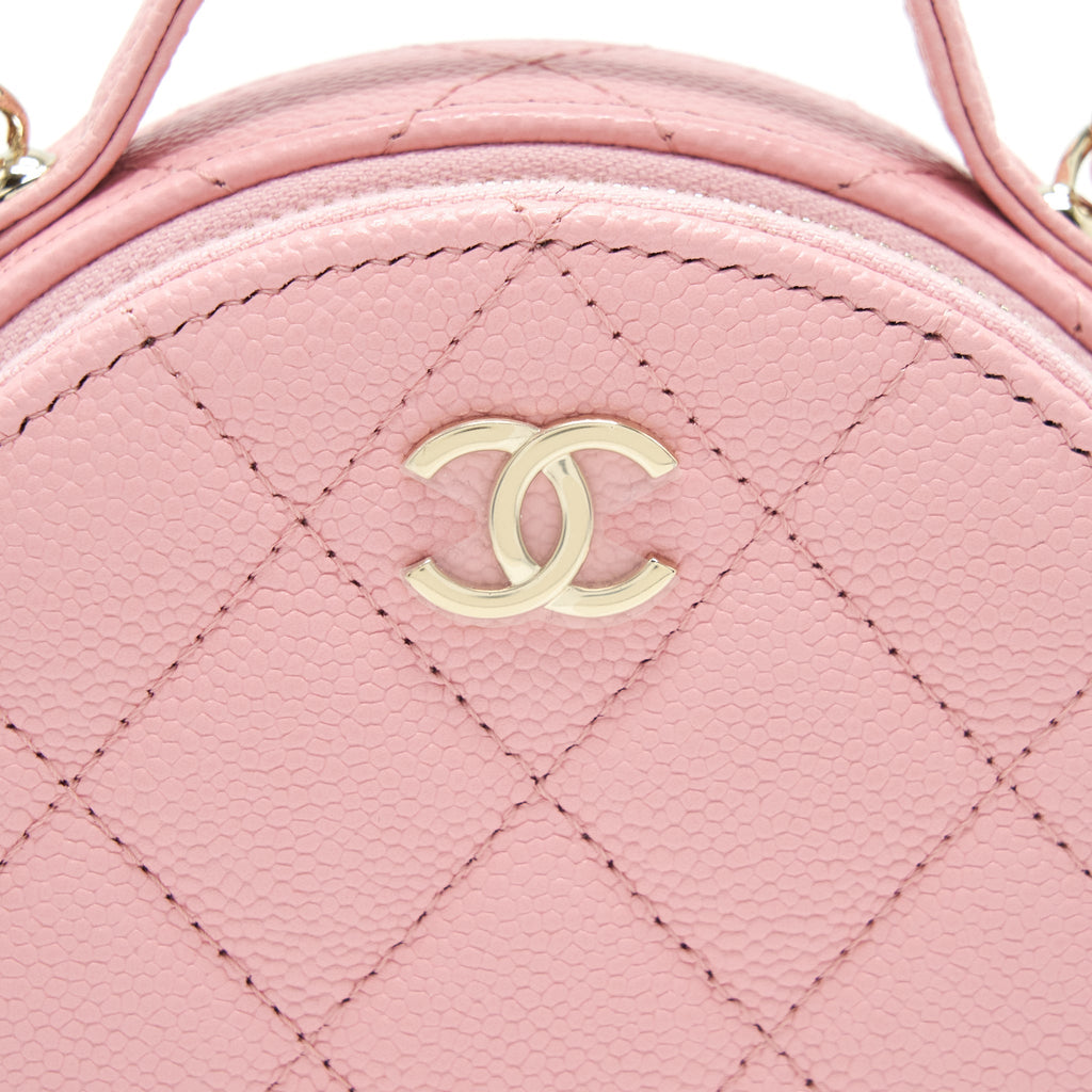 CHANEL 22C MINI ROUND PURSE VANITY CAVIAR LIGHT PINK LGHW