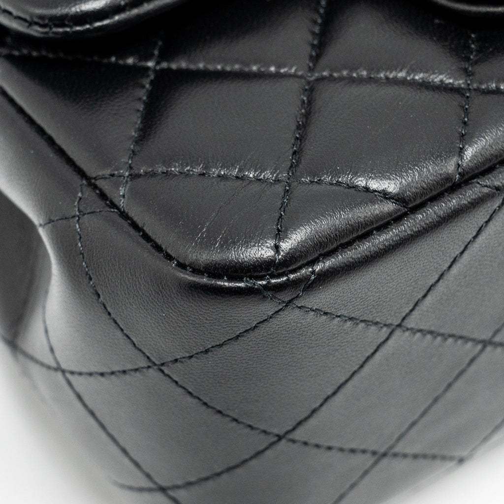 CHANEL MINI SQUARE FLAP BAG LAMBSKIN BLACK LGHW (MICROCHIP)