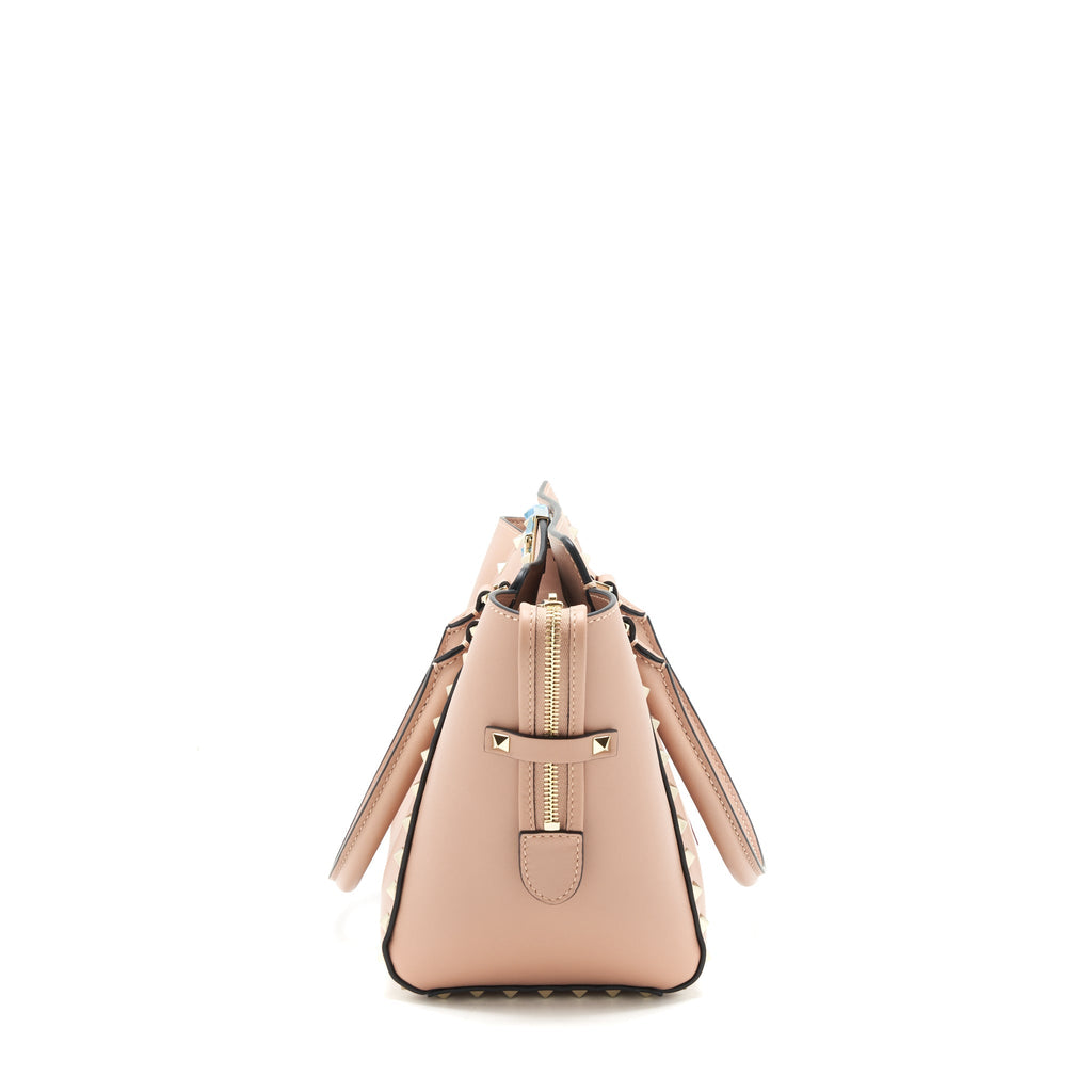 VALENTINO ROCKSTUD DOUBLE HANDLE TOTE BAG DUSTY PINK LGHW