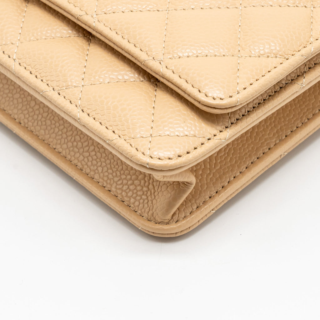 CHANEL CLASSIC WALLET ON CHAIN CAVIAR BEIGE GHW (MICROCHIP)