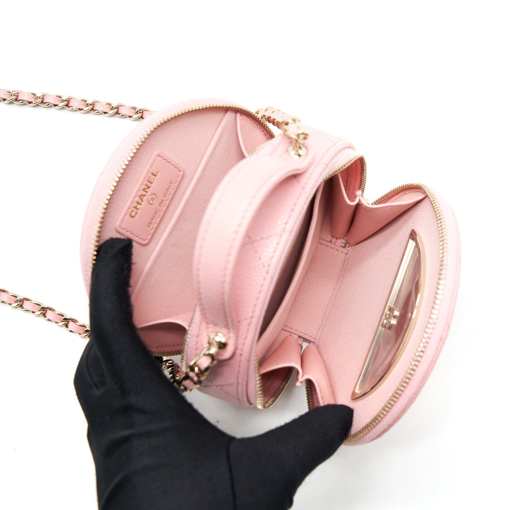 CHANEL 22C MINI ROUND PURSE VANITY CAVIAR LIGHT PINK LGHW