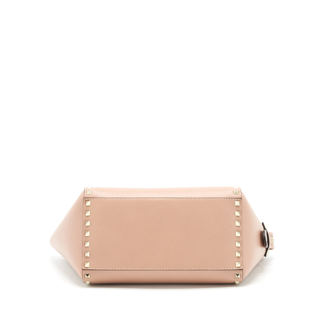 VALENTINO ROCKSTUD DOUBLE HANDLE TOTE BAG DUSTY PINK LGHW