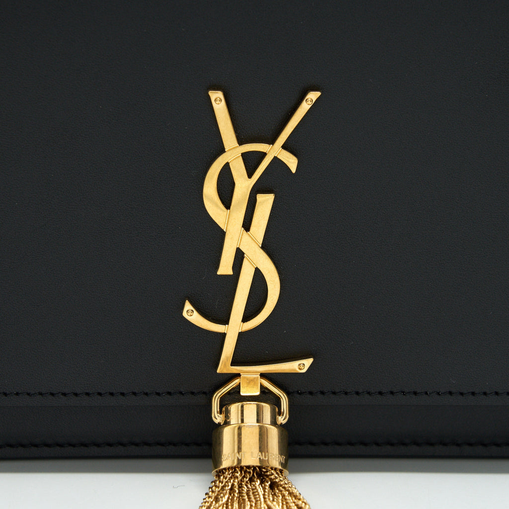 SAINT LAUREN  KATE WALLET ON CHAIN WITH TASSEL BLACK GHW
