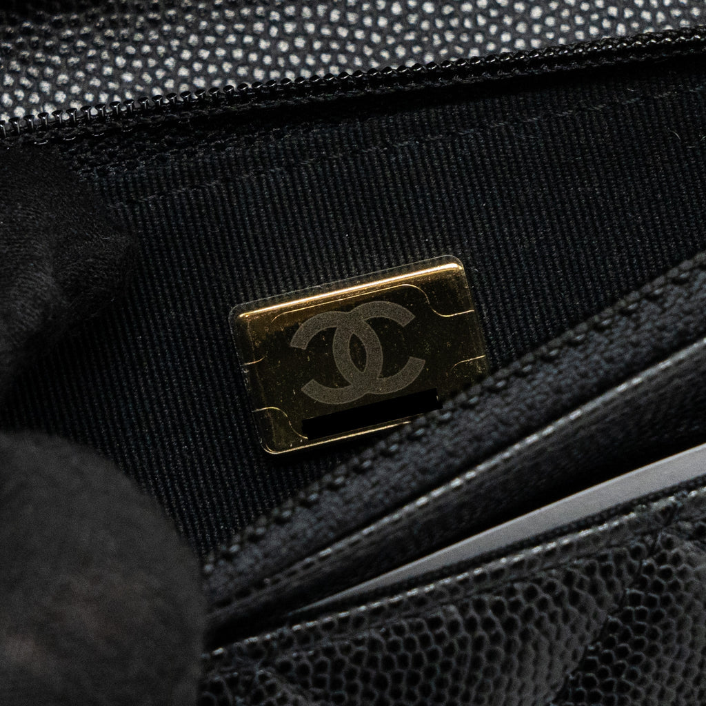 CHANEL DETAILED LOGO WALLET ON CHAIN CAVIAR BLACK LGHW (MICROCHIP)