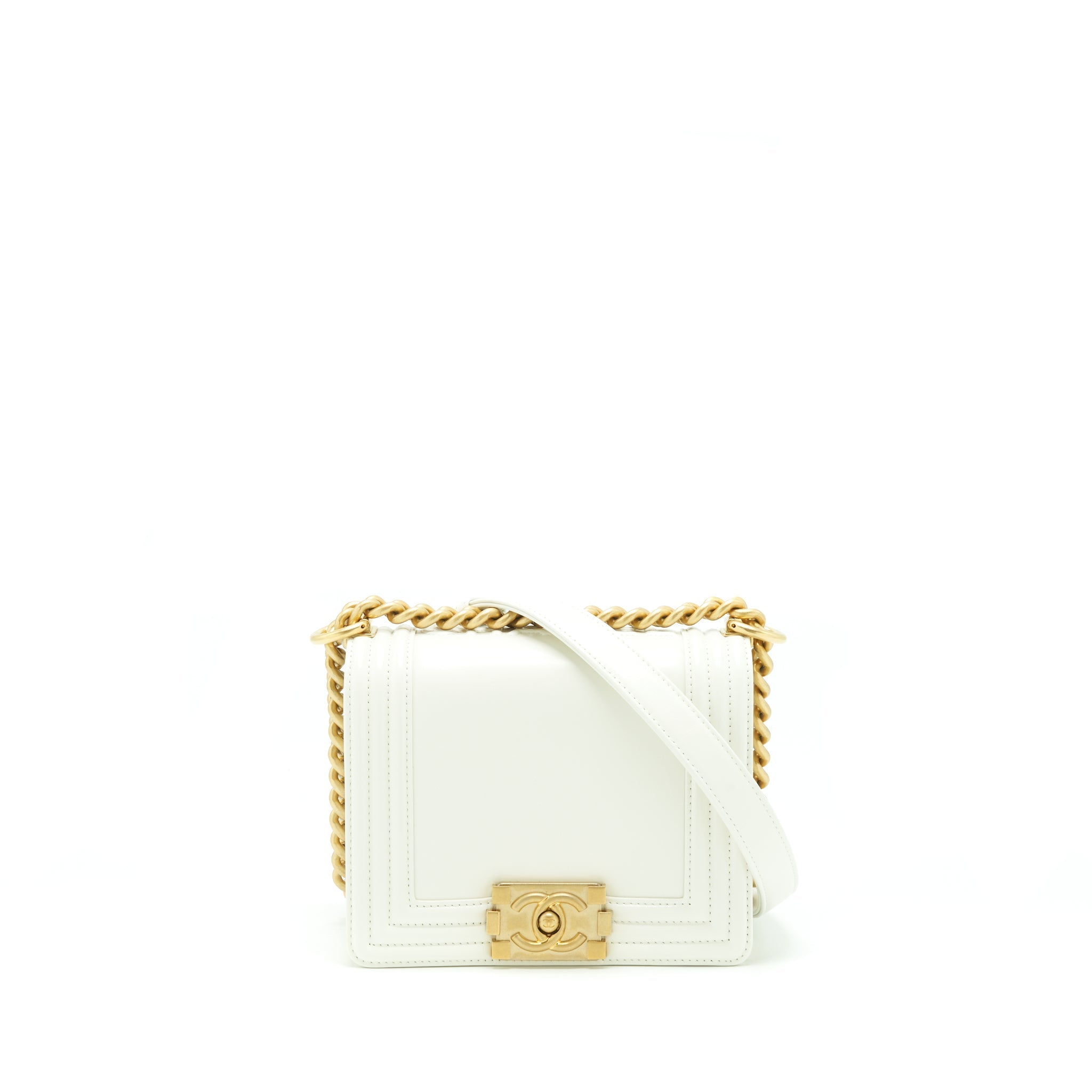 CHANEL MINI BOY HANDBAG CALFSKIN WHITE GHW (MICROCHIP)