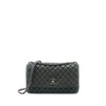 CHANEL QUILTED FLAP BAG IRIDESCENT CALFSKIN DARK GREEN RUTHENIUM SHW