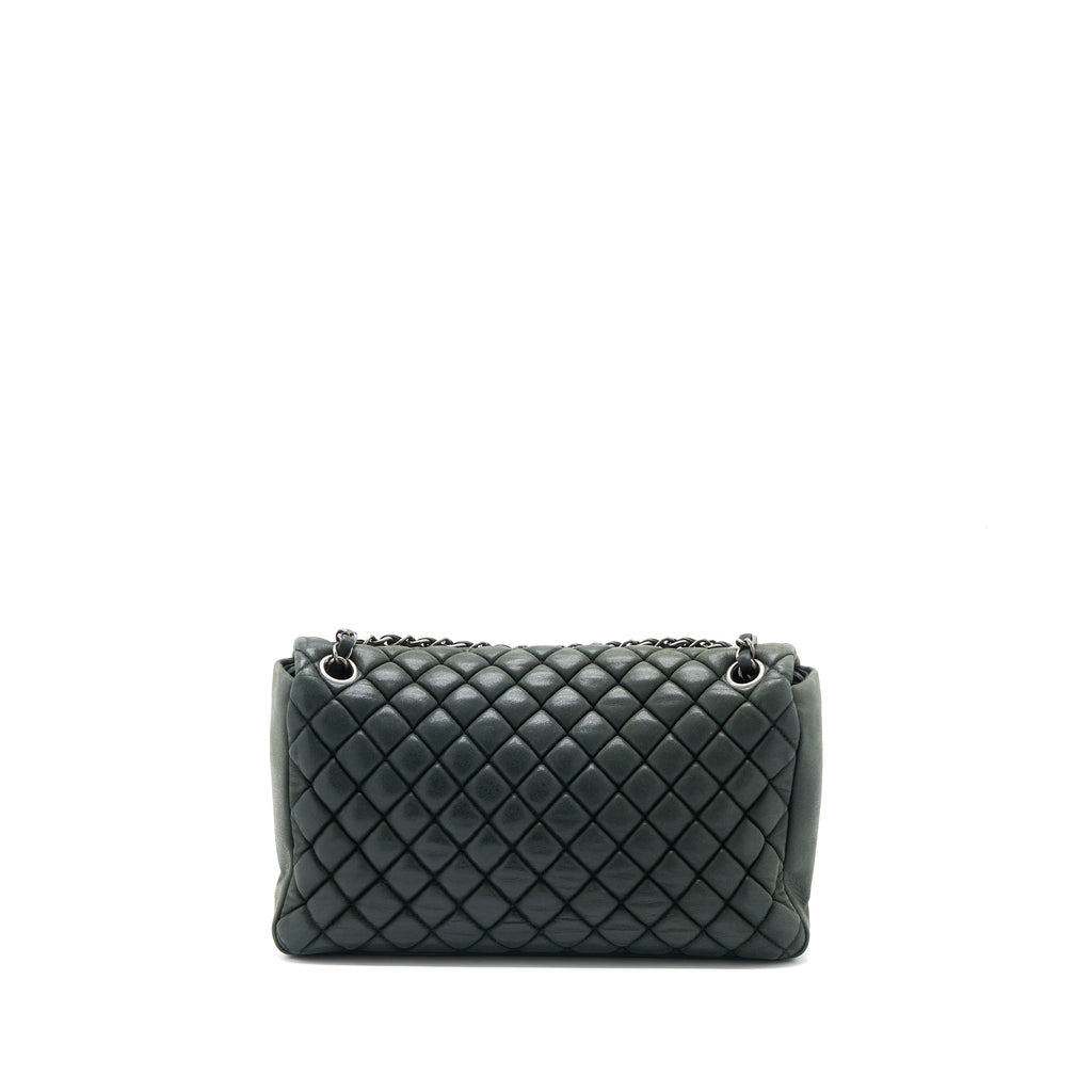 CHANEL QUILTED FLAP BAG IRIDESCENT CALFSKIN DARK GREEN RUTHENIUM SHW