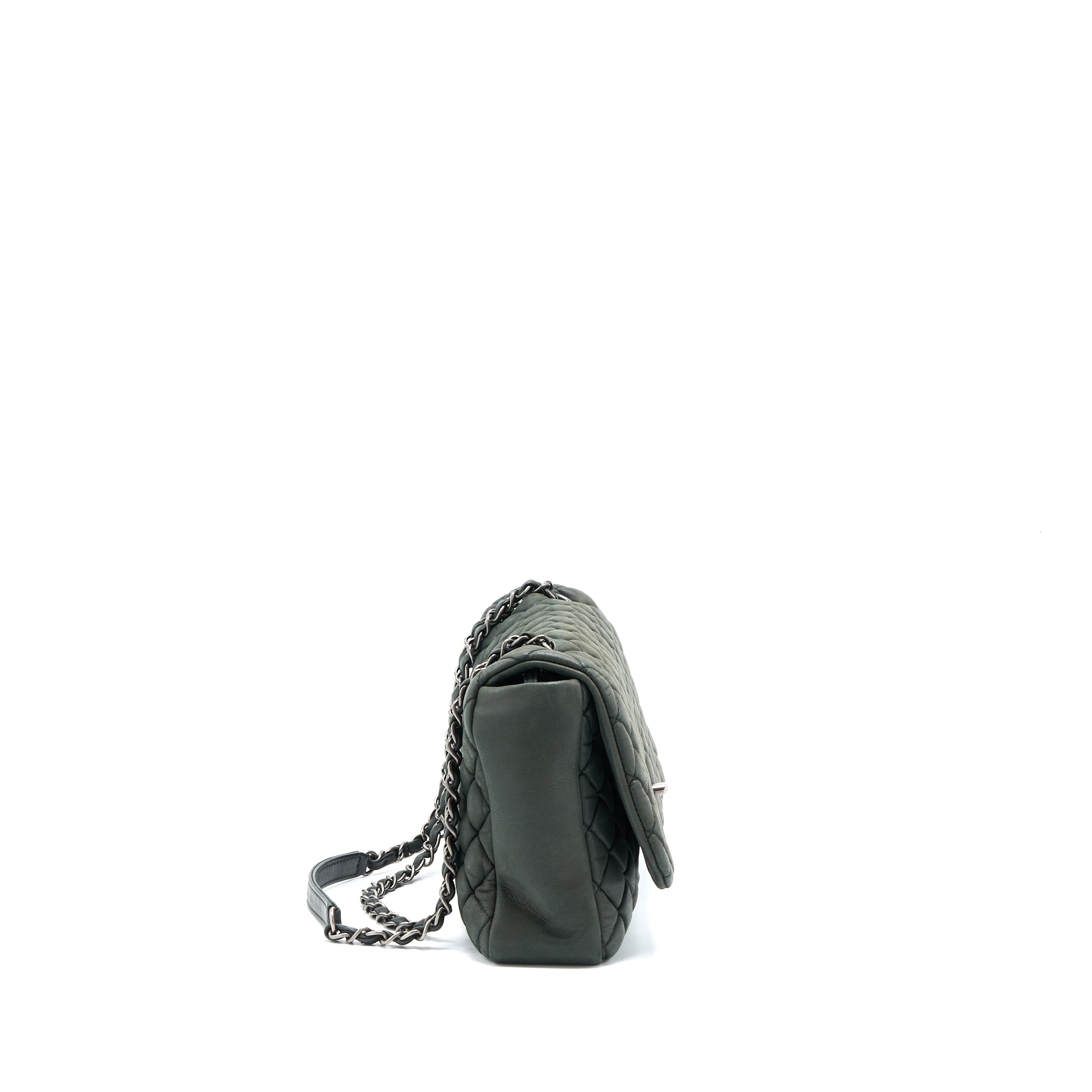CHANEL QUILTED FLAP BAG IRIDESCENT CALFSKIN DARK GREEN RUTHENIUM SHW