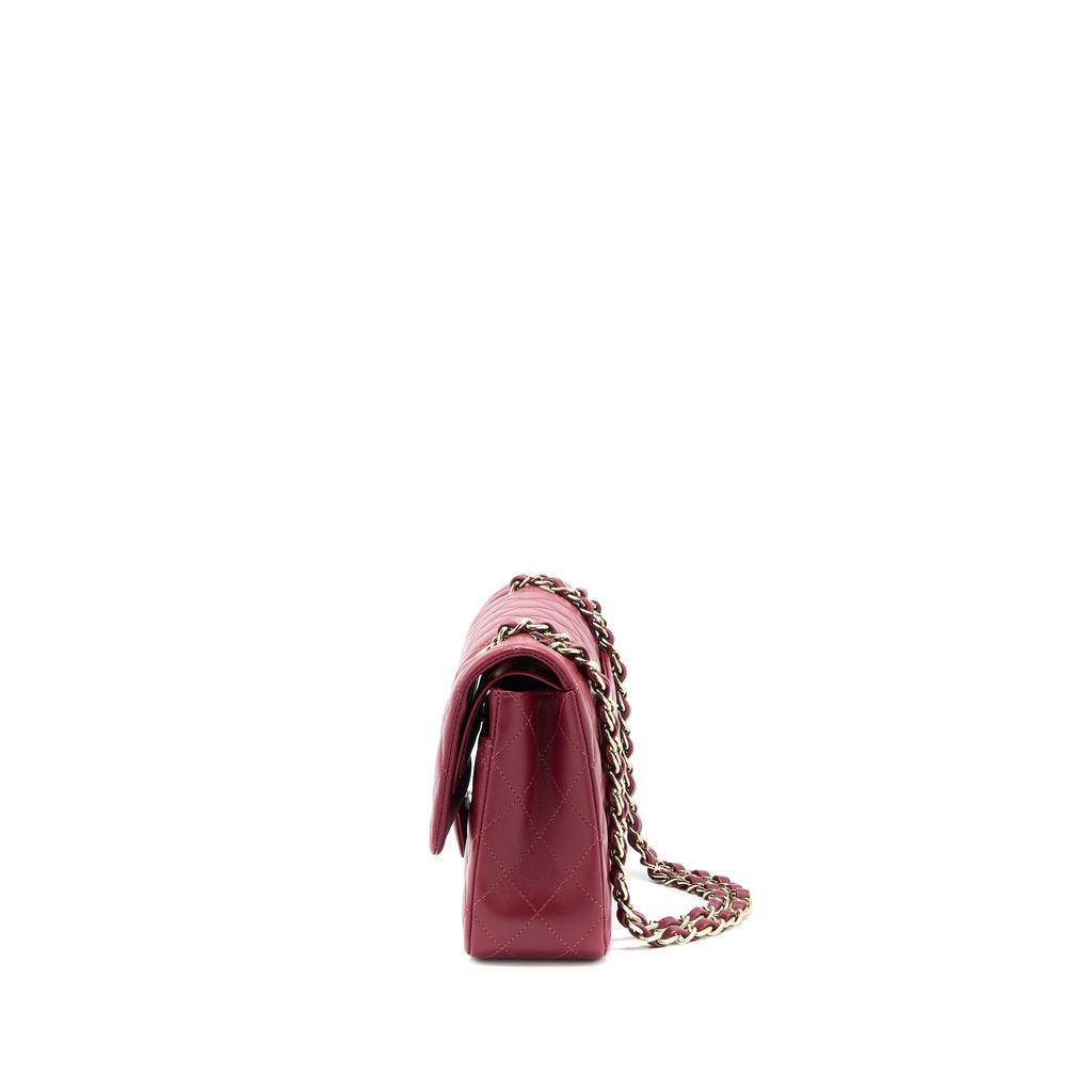 CHANEL MEDIUM CLASSIC FLAP BAG LAMBSKIN DARK RED LGHW (MICROCHIP)