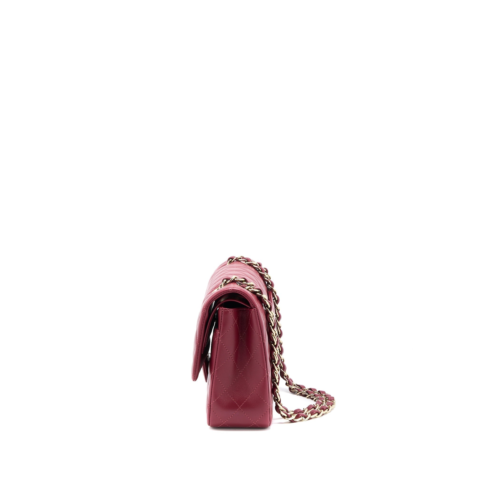CHANEL MEDIUM CLASSIC FLAP BAG LAMBSKIN DARK RED LGHW (MICROCHIP)