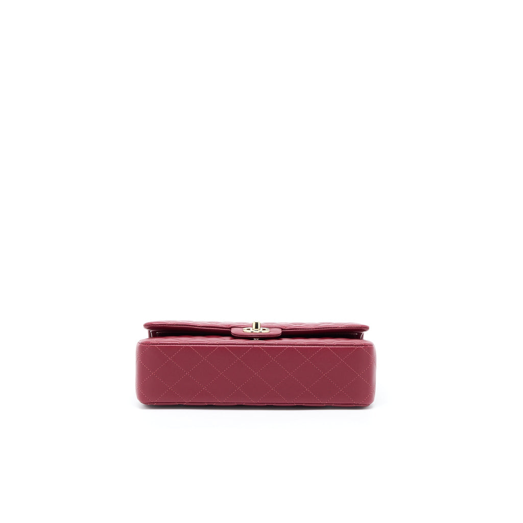 CHANEL MEDIUM CLASSIC FLAP BAG LAMBSKIN DARK RED LGHW (MICROCHIP)
