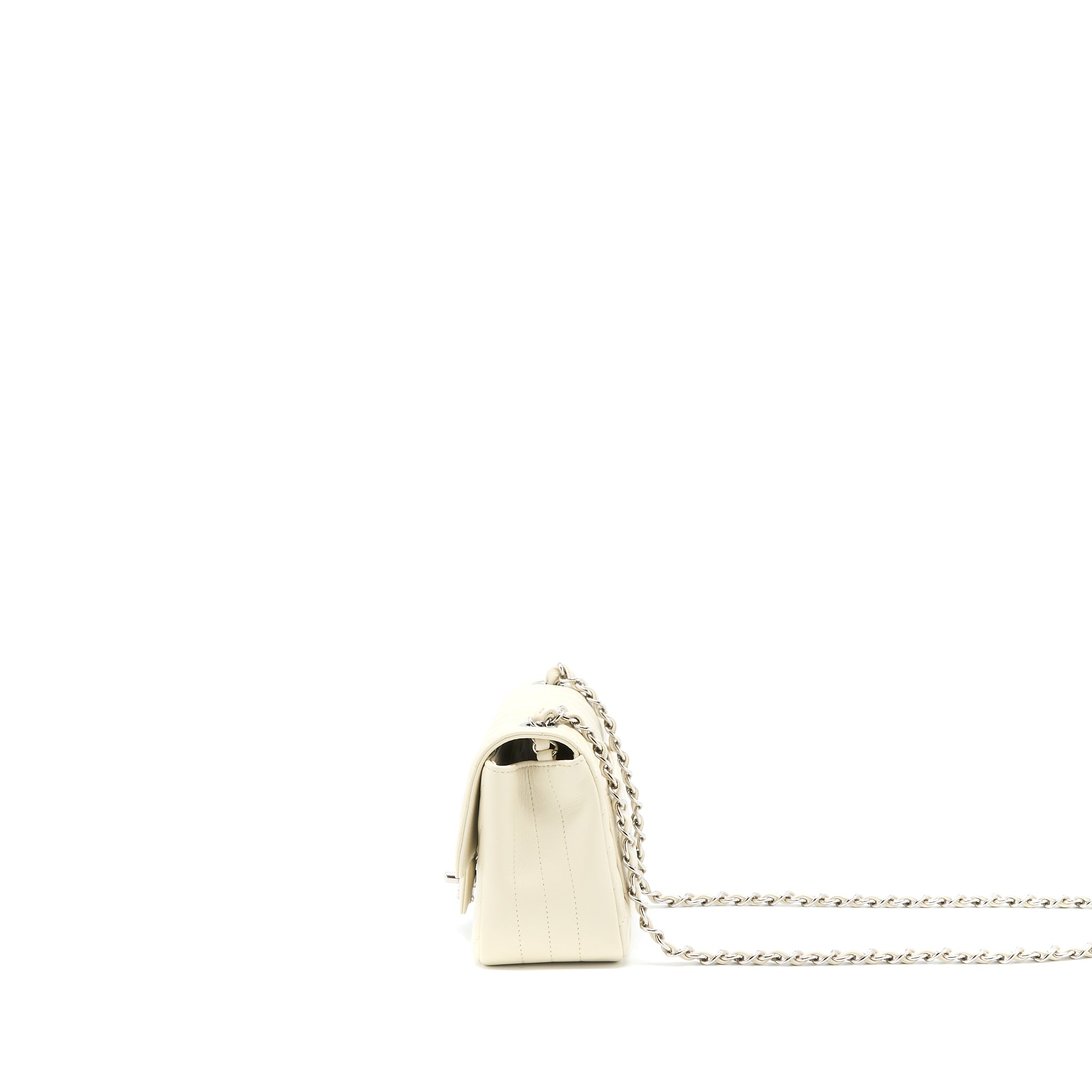 CHANEL 21C MINI SQUARE FLAP BAG CHEVRON LAMBSKIN BEIGE SHW
