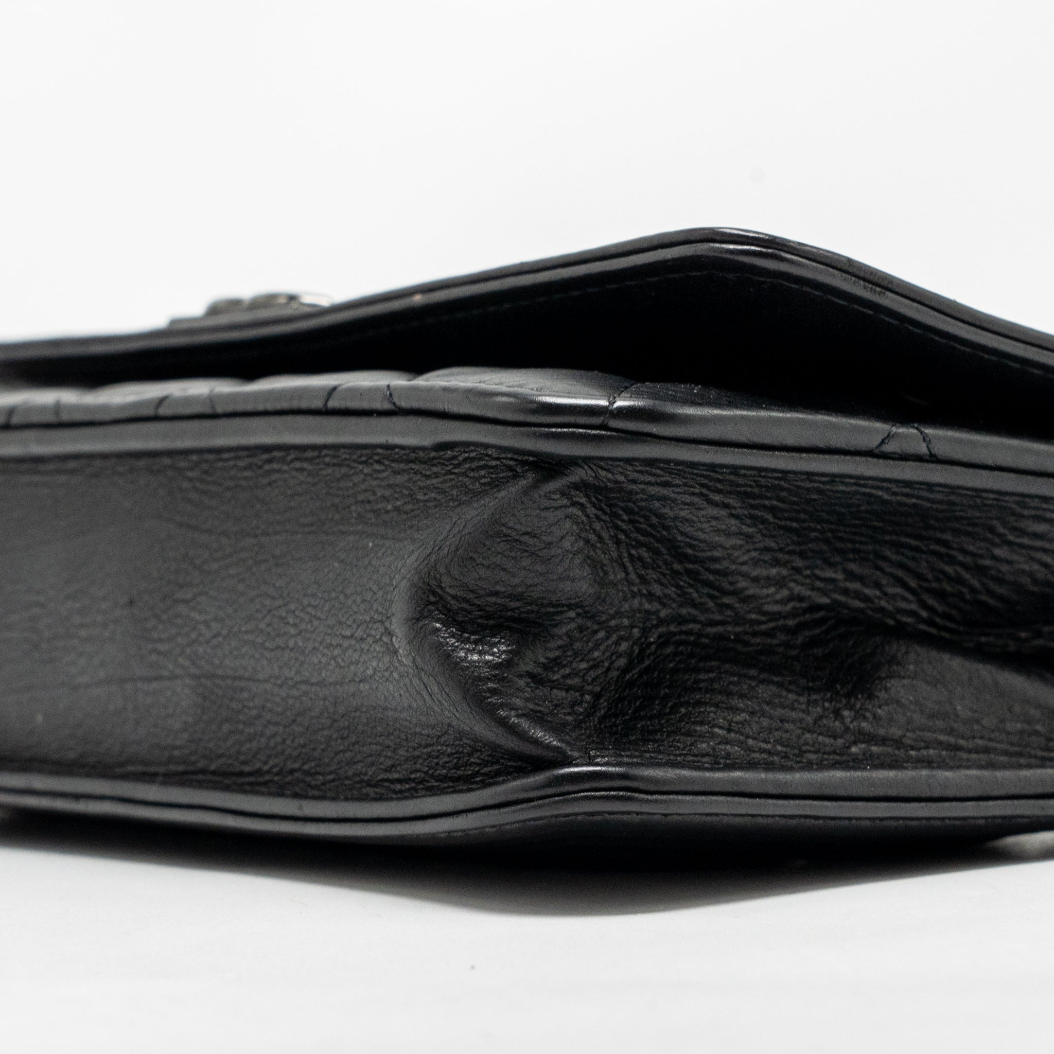CHANEL BOY WALLET ON CHAIN CALFSKIN BLACK WITH BLACK HARDWARE