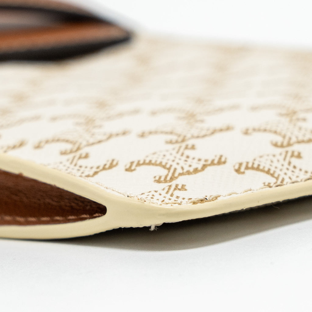 CELINE PHONE POUCH WITH FLAP TRIOMPHE CANVAS /LAMBSKIN WHITE/TAN