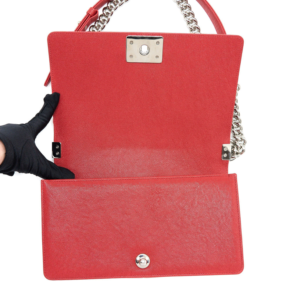 CHANEL MEDIUM BOY BAG CAVIAR RED SHW