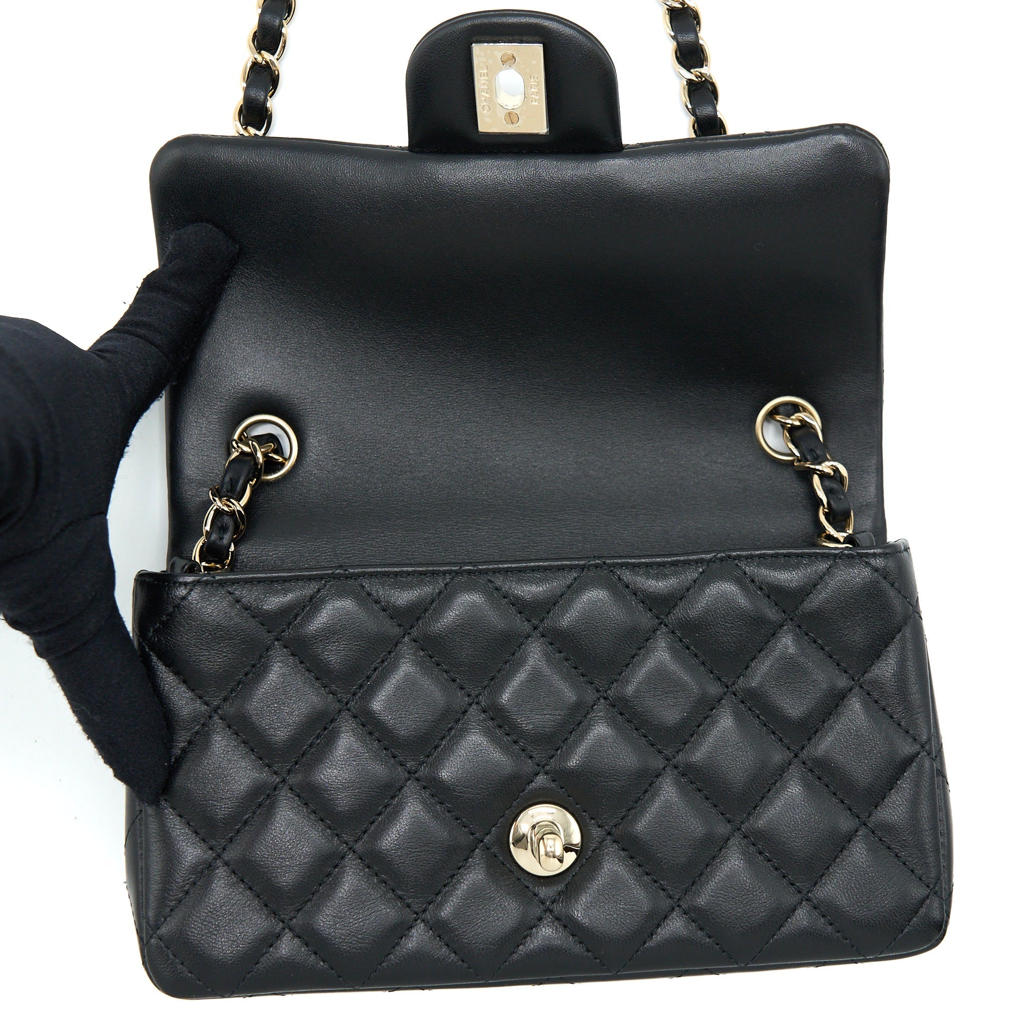 CHANEL MINI RECTANGULAR FLAP BAG LAMBSKIN BLACK LGHW (MICROCHIP)