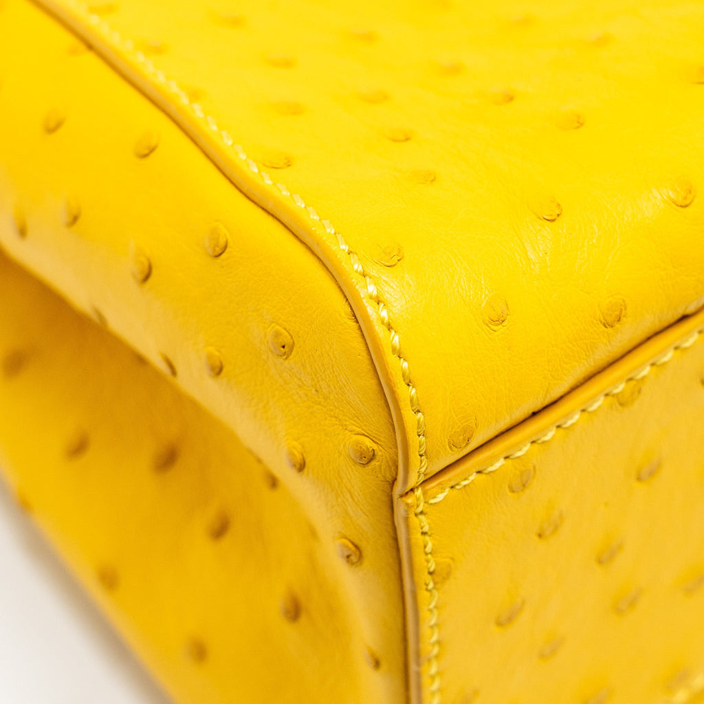 FENDI MINI PEEKABOO OSTRICH/CRYSTAL YELLOW/WHITE GHW