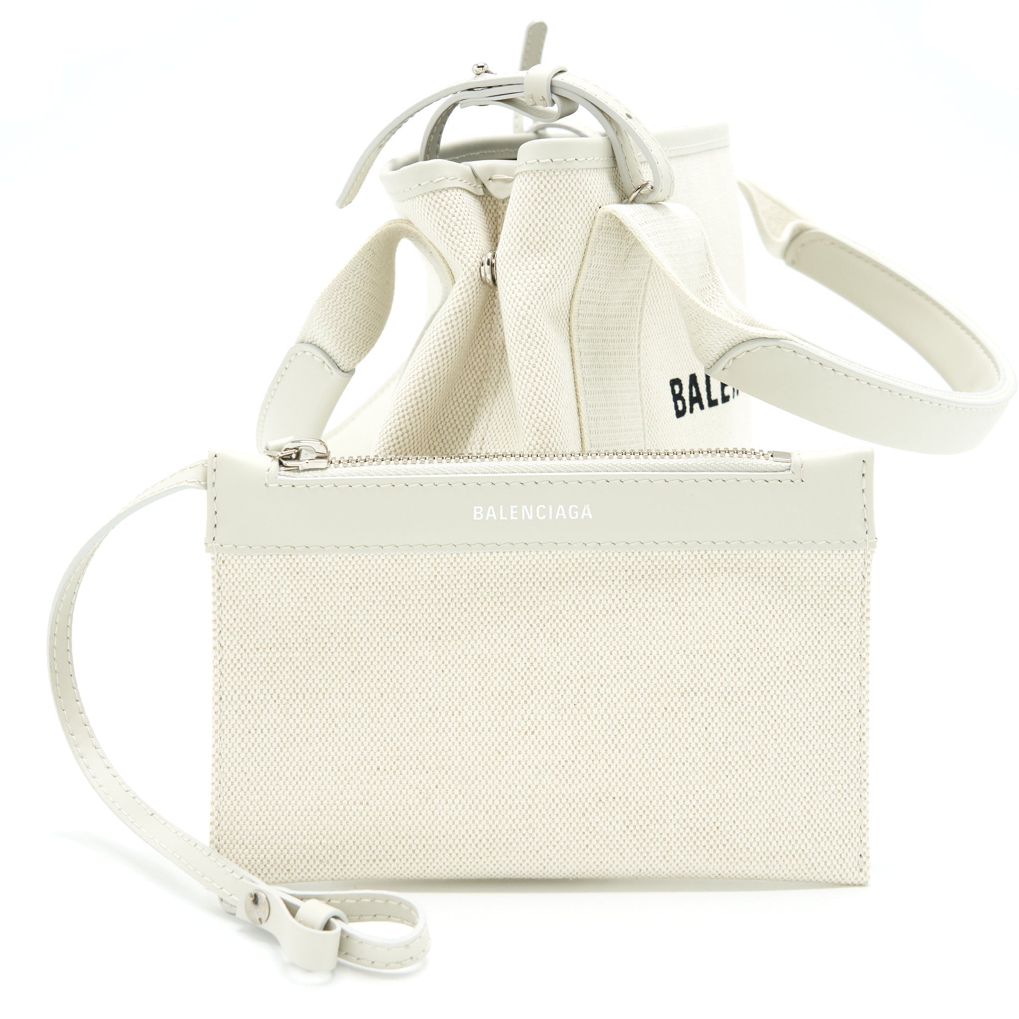 BALENCIAGA CABAS FABRIC/LEATHER OFF WHITE SHW