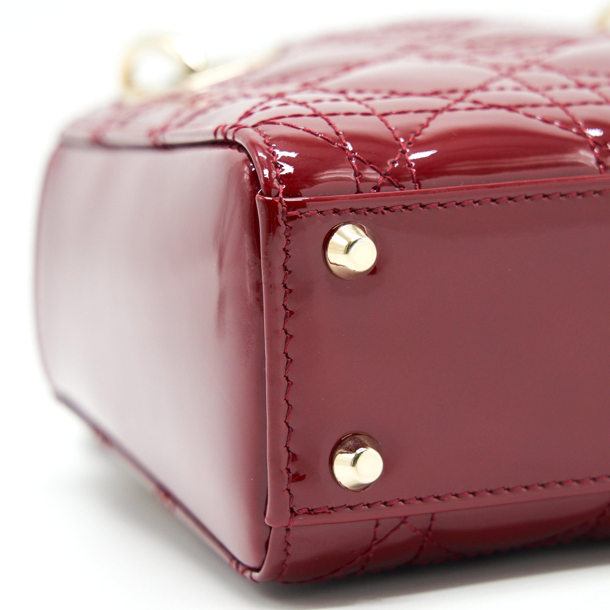 DIOR MINI LADY DIOR PATENT LEATHER RED WITH LGHW