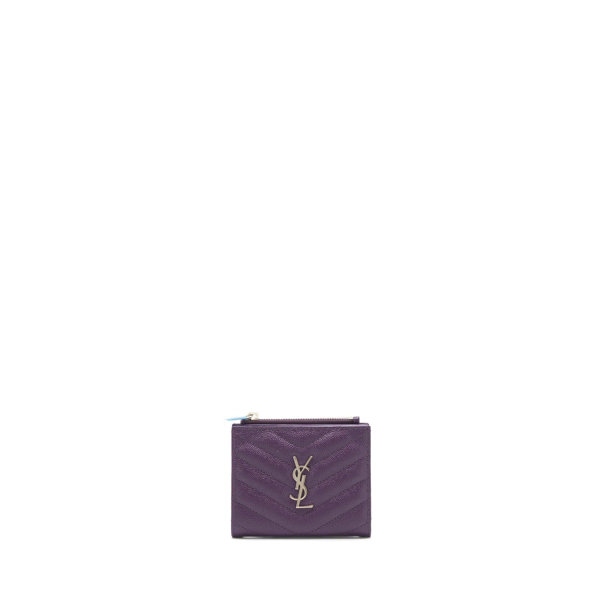 SAINT LAURENT QUILTED MONOGRAM BI-FOLD WALLET DARK PURPLE SHW