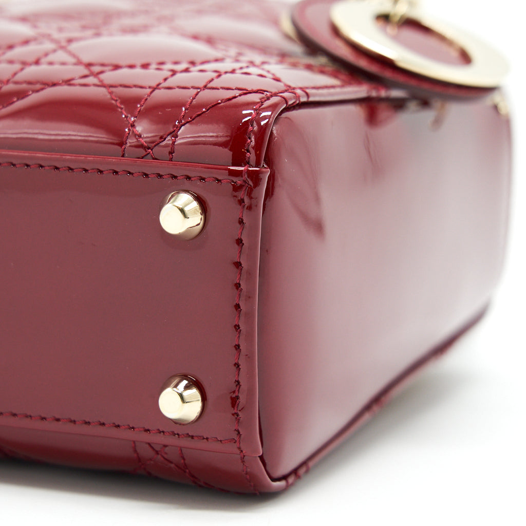 DIOR MINI LADY DIOR PATENT LEATHER RED WITH LGHW