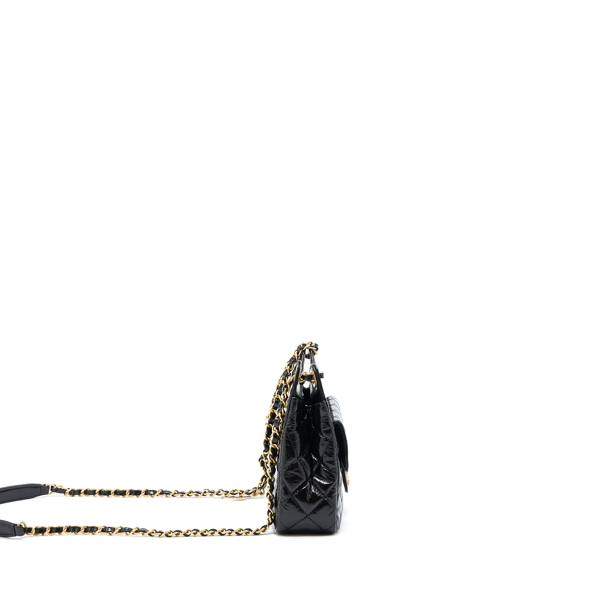 CHANEL 23C SMALL HOBO BAG SHINY CALFSKIN BLACK BRUSHED GHW (MICROCHIP)