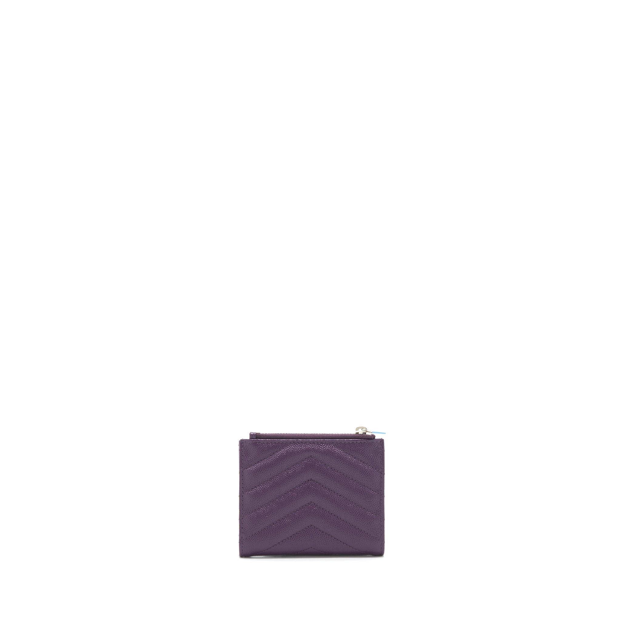 SAINT LAURENT QUILTED MONOGRAM BI-FOLD WALLET DARK PURPLE SHW