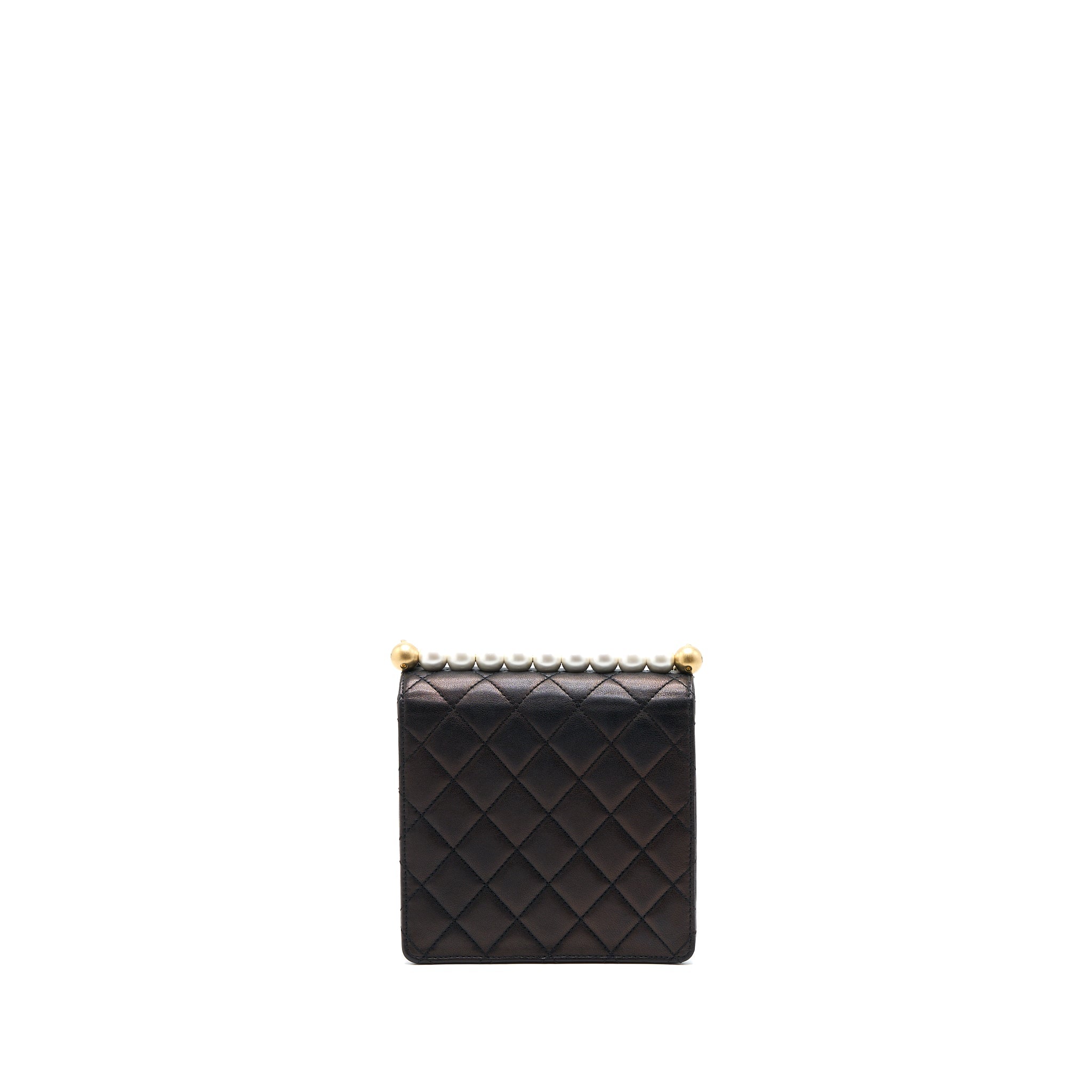 CHANEL VERTICAL PEARL FLAP BAG GOATSKIN BLACK BRUSHED GHW