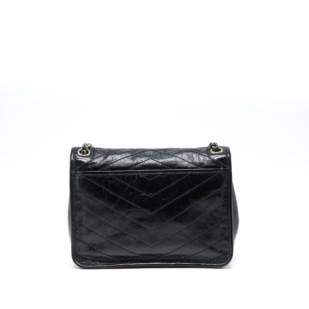 SAINT LAURENT MEDIUM NIKI CHAIN BAG AGED CALFSKIN BLACK RUTHENIUM HARDWARE