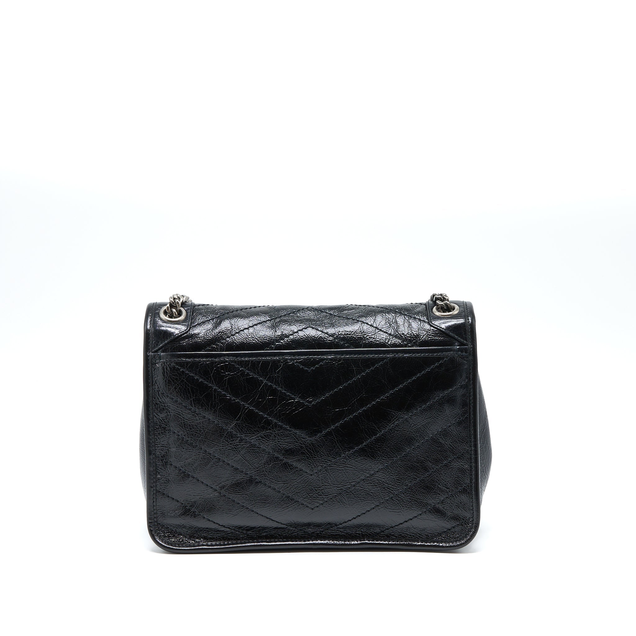 SAINT LAURENT MEDIUM NIKI CHAIN BAG AGED CALFSKIN BLACK RUTHENIUM HARDWARE