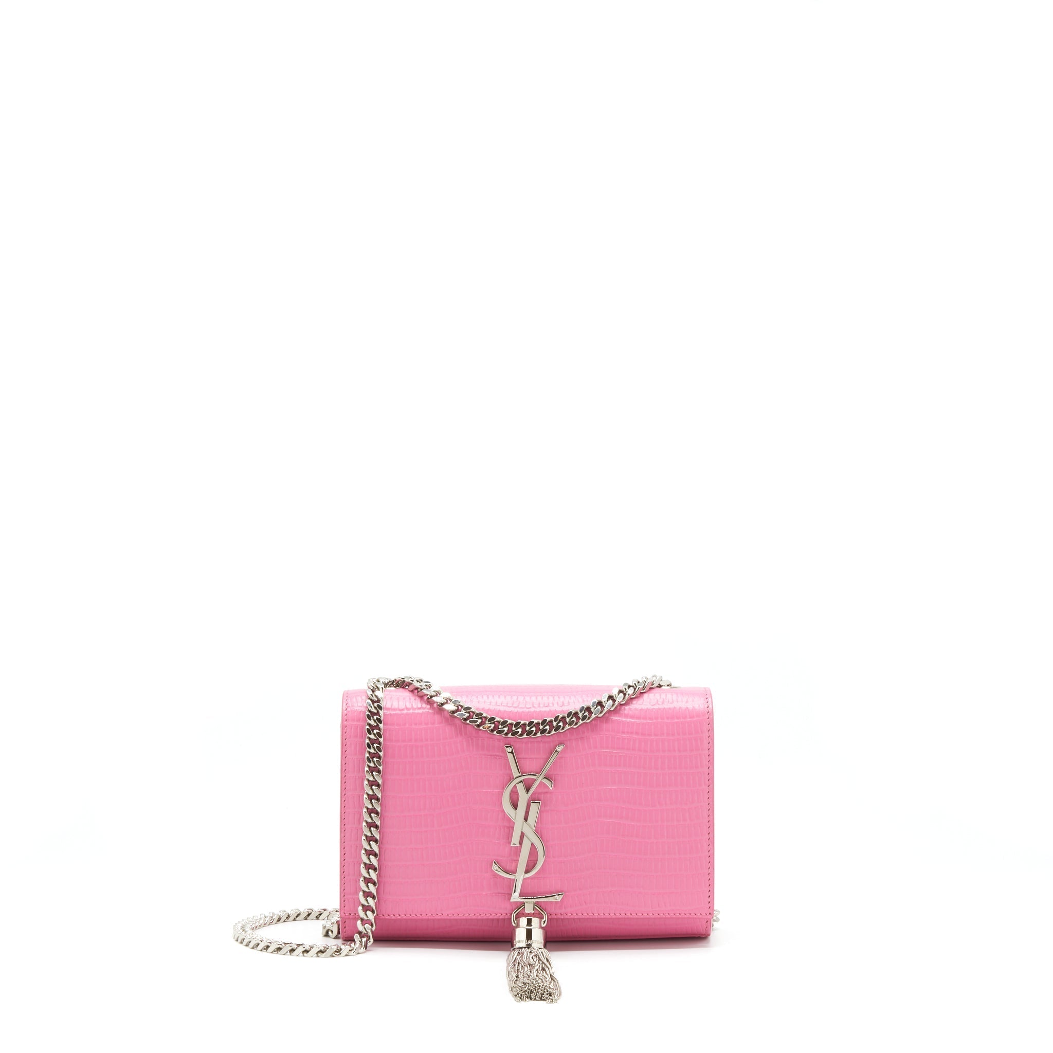 SAINT LAURENT / YSL MINI KATE TASSEL EMBOSSED CALFSKIN PINK SHW