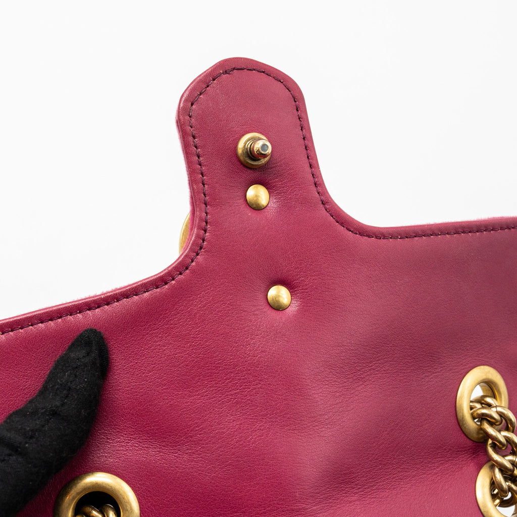 GUCCI SMALL GG MARMONT SHOULDER BAG VELVET PINK GHW