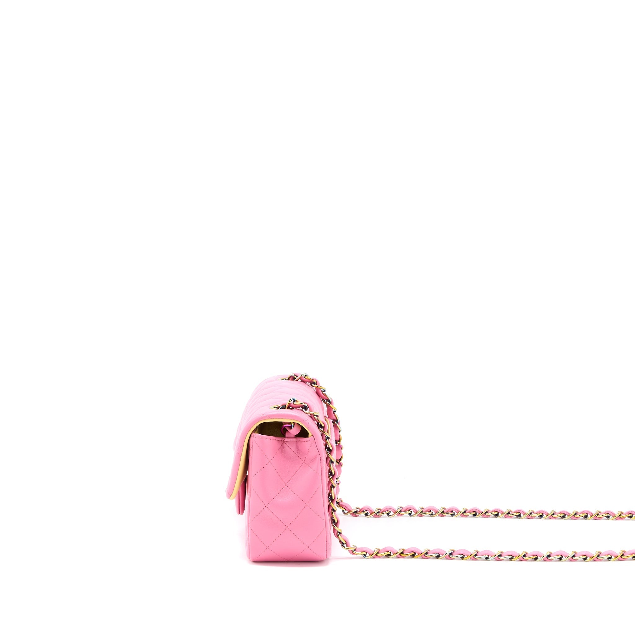 CHANEL 21P MINI RECTANGULAR FLAG BAG LAMBSKIN PINK WITH MULTI HARDWARE