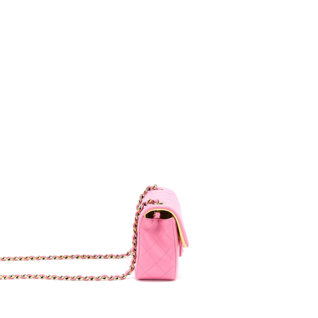 CHANEL 21P MINI RECTANGULAR FLAG BAG LAMBSKIN PINK WITH MULTI HARDWARE