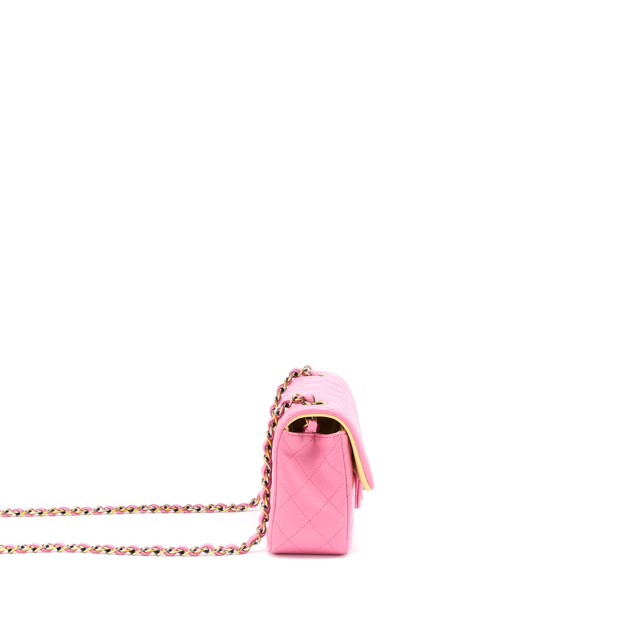 CHANEL 21P MINI RECTANGULAR FLAG BAG LAMBSKIN PINK WITH MULTI HARDWARE